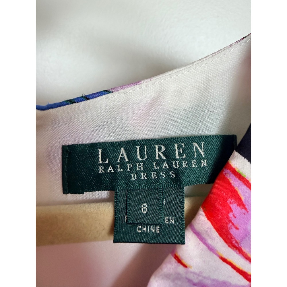 Lauren Ralph Lauren Floral V-Neck Ruched Sheath Dress Size 8 White Pink Multi - Picture 7 of 8
